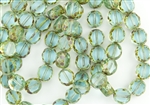 12x9mm Faceted Round Table Cut Czech Glass Beads - Aqua Picasso