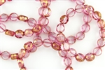 12x9mm Faceted Round Table Cut Czech Glass Beads - Pink with Gold Luster