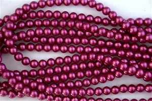 12mm Glass Round Pearl Beads - Raspberry