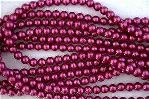 3mm Glass Round Pearl Beads - Raspberry