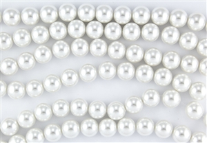 3mm Glass Round Pearl Beads - White