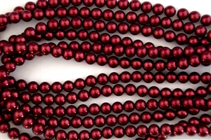 4mm Glass Round Pearl Beads - Red
