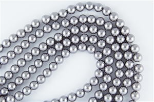 6mm Glass Round Pearl Beads - Hematite