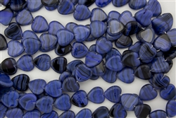 15mm Window Heart Pressed Czech Glass Beads - Pearlescent Navy Blue Black