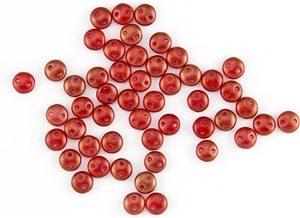 6mm Flat Lentils CzechMates Czech Glass Beads - Cardinal Red Halo L94