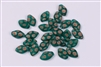 7x12mm Czech Beads Pressed Glass Leaves - Emerald Copper Peacock Matte