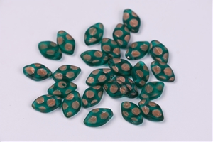 7x12mm Czech Beads Pressed Glass Leaves - Emerald Copper Peacock Matte
