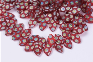 7x12mm Czech Beads Pressed Glass Leaves - Ruby Vitrail Peacock Matte