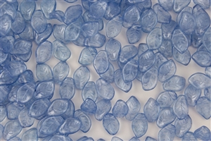 9x14mm Czech Beads Pressed Glass Leaves - Transparent Light Sapphire Luster