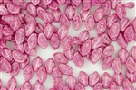 9x14mm Czech Beads Pressed Glass Leaves - White and Pink Pearlescent