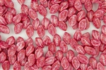 9x14mm Czech Beads Pressed Glass Leaves - White and Medium Pink Pearlescent