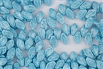 9x14mm Czech Beads Pressed Glass Leaves - White and Aqua Blue Pearlescent