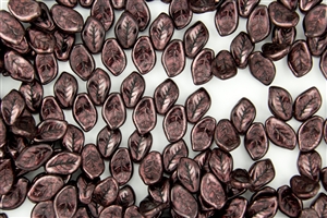 9x14mm Czech Beads Pressed Glass Leaves - Black and Burgundy Metallic