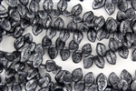 9x14mm Czech Beads Pressed Glass Leaves - Black and Silver Pearlescent