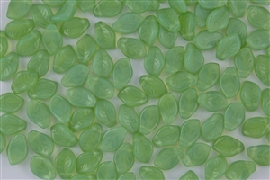 9x14mm Czech Beads Pressed Glass Leaves - Milky Jade Opal