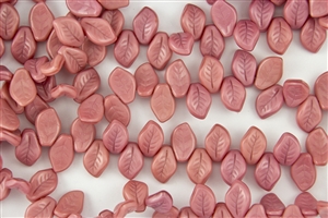 9x14mm Czech Beads Pressed Glass Leaves - Opaque Carnation Pink