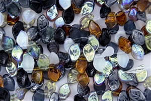 9x14mm Czech Beads Pressed Glass Leaves - Pebblestone Mix