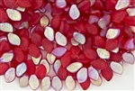 9x14mm Czech Beads Pressed Glass Leaves - Siam Ruby AB Matte