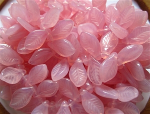 6x11mm Czech Glass Beads Mini Leaves - Milky Rosaline Pink