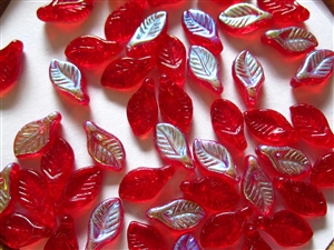 6x11mm Czech Glass Beads Mini Leaves - Ruby AB