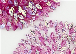 6x11mm Czech Glass Beads Mini Leaves - Two-Tone Rose AB