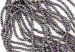 3mm Corrugated Melon Round Czech Glass Beads - Iris Purple Metallic