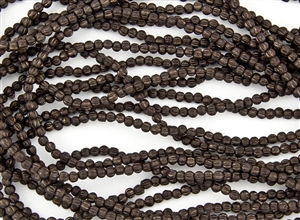 3mm Corrugated Melon Round Czech Glass Beads - Dark Bronze Metallic Matte