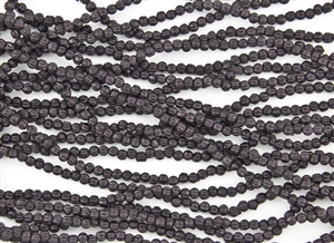 3mm Corrugated Melon Round Czech Glass Beads - Dark Plum Metallic Suede