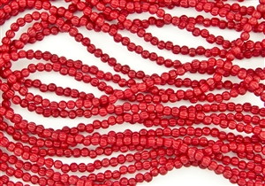 3mm Corrugated Melon Round Czech Glass Beads - Opaque Red