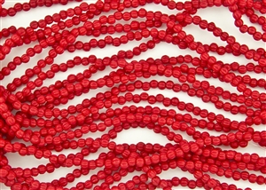 3mm Corrugated Melon Round Czech Glass Beads - Opaque Red Matte
