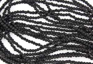 3mm Corrugated Melon Round Czech Glass Beads - Jet Black Matte