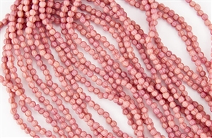 3mm Corrugated Melon Round Czech Glass Beads - Opaque Coral Pink