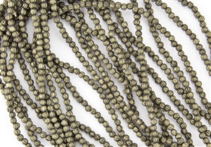 3mm Corrugated Melon Round Czech Glass Beads - Antique Gold Metallic Suede