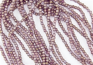 3mm Corrugated Melon Round Czech Glass Beads - Amethyst Iris Luster