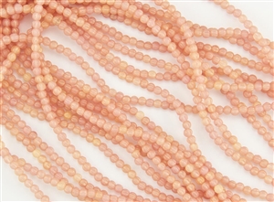 3mm Corrugated Melon Round Czech Glass Beads - Sueded Gold Milky Pink