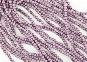 3mm Corrugated Melon Round Czech Glass Beads - Opaque Lilac Luster