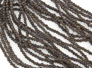 3mm Corrugated Melon Round Czech Glass Beads - Jet Bronze Vega Matte