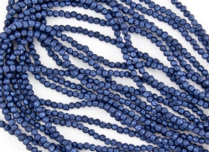 3mm Corrugated Melon Round Czech Glass Beads - Blue Metallic Suede