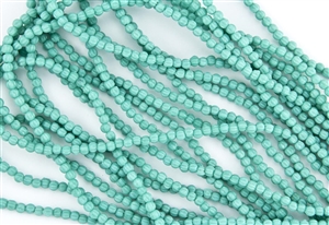 3mm Corrugated Melon Round Czech Glass Beads - Opaque Turquoise