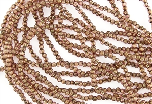 3mm Corrugated Melon Round Czech Glass Beads - Transparent Rose Gold Topaz Luster