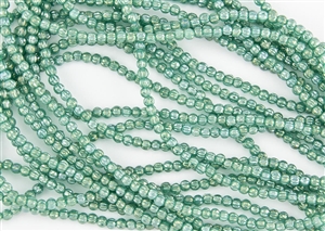 3mm Corrugated Melon Round Czech Glass Beads - Atlantis Green Luster Iris