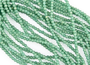 3mm Corrugated Melon Round Czech Glass Beads - Sueded Gold Atlantis Green