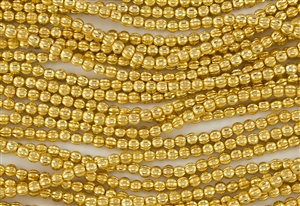 5mm Corrugated Melon Round Czech Glass Beads - Metallic 24K Gold Plated