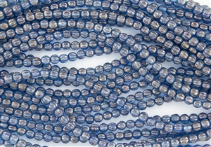 5mm Corrugated Melon Round Czech Glass Beads - Azurite Blue Halo