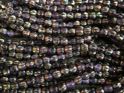 5mm Corrugated Melon Round Czech Glass Beads - Amethyst Celsian