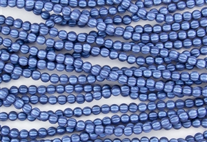 5mm Corrugated Melon Round Czech Glass Beads - Blue Metallic Suede