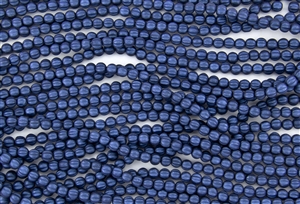 5mm Corrugated Melon Round Czech Glass Beads - Dark Blue Metallic Suede