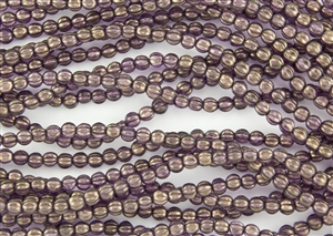 5mm Corrugated Melon Round Czech Glass Beads - Regal Purple Halo