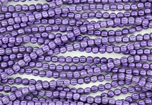 5mm Corrugated Melon Round Czech Glass Beads - Sugar Plum Metallic Suede