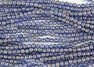 5mm Corrugated Melon Round Czech Glass Beads - Ultramarine Blue Halo